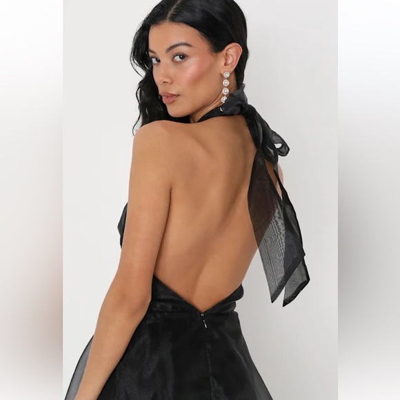 Lulus Black Organza Backless Tiered Formal Gown - M - Picture 4 of 13